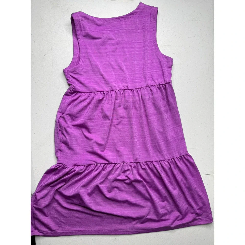 Lands End Girls Purple Tiered Knit Sleeveless Dress Size M 8‎ Slub Jersey Pocket